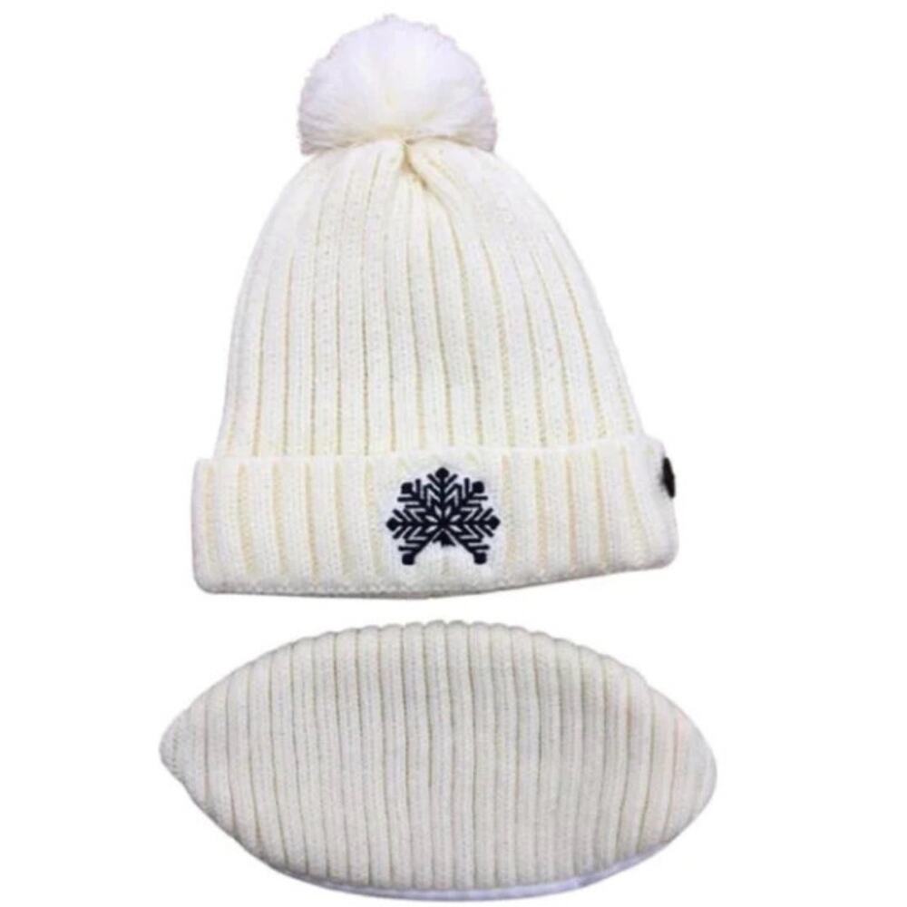 The Winter Brand Knit Beanie w Attached Face Cover Plush Polyester Lined NWT
